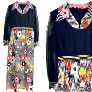 Vintage 🌸 70s Funky Floral Maxi Dress